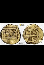 COLOMBIA BOGOTA 1679-90 NR G 2 ESCUDOS CHARLES II PCGS 53 GOLD COB TREASURE COIN