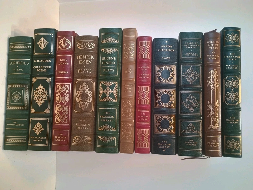  Lot of 11 The Franklin Library Gold Gilded Leather Books Decorative Staging Set Foto 3 de 4
