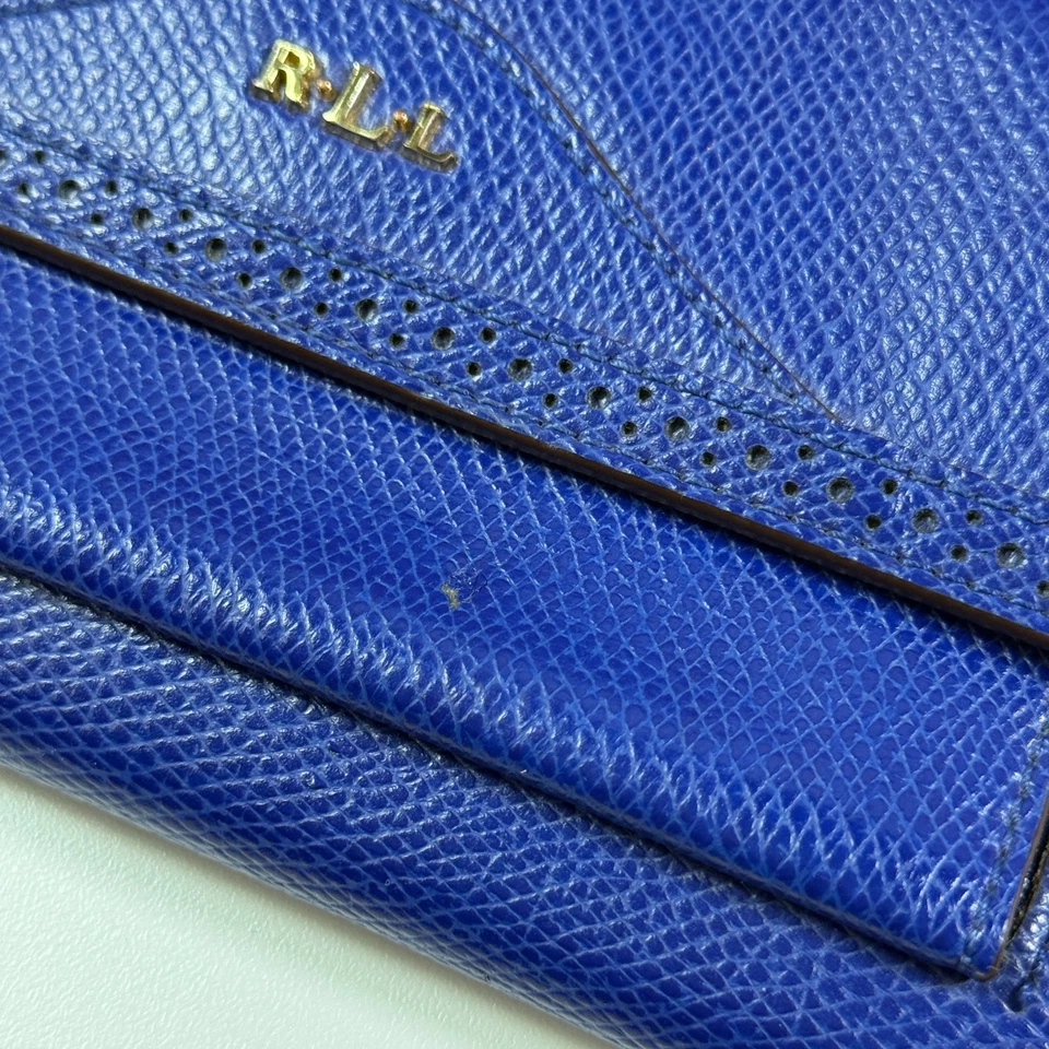 Lauren Ralph Lauren RLL Cartera de Cuero Guijarro Azul Doble Pliegue Cierre a Presión Tarjeta Foto 3 de 4