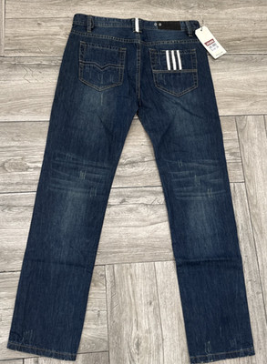 34x32 Denim Blue Straight Leg Jeans White accent stripes back pockets Brand New