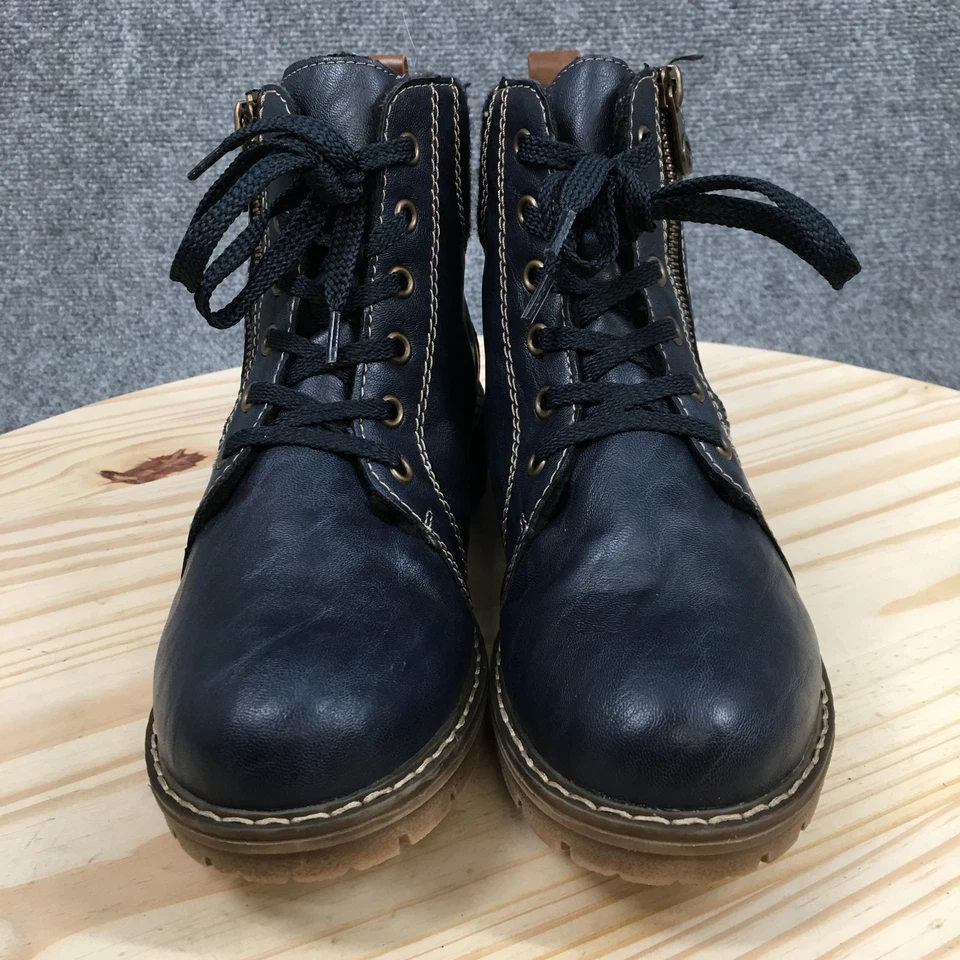 Rieker Boots Womens 39 Casual Zip Lace Up Ankle Boot Y9105-14 Blue Faux Leather - Image 4 of 4