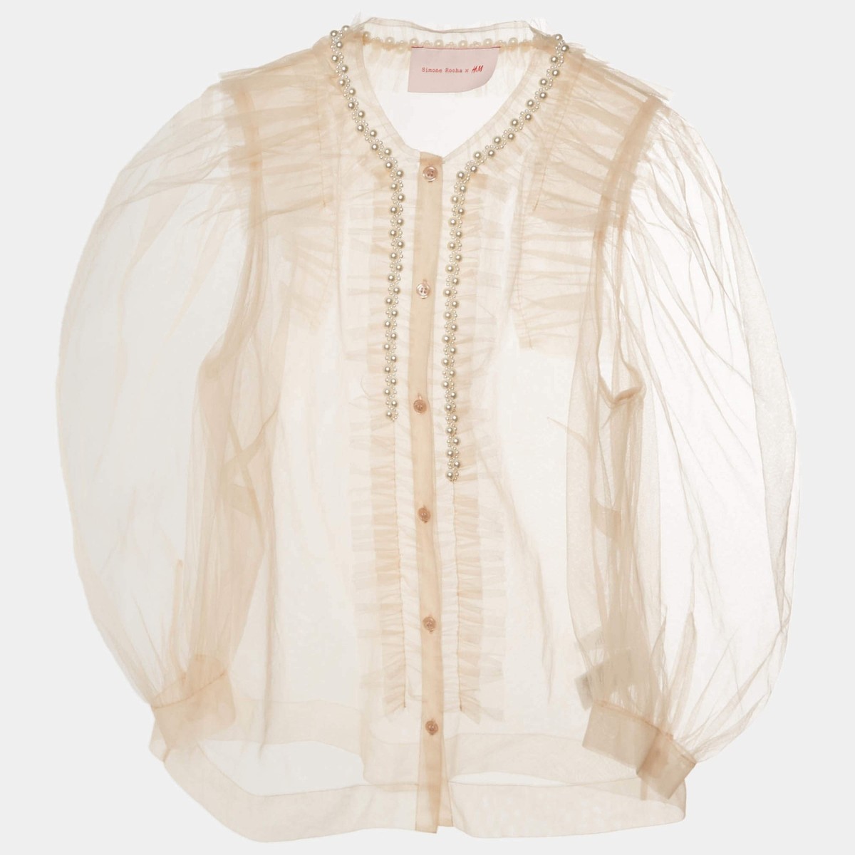 Simone Rocha x  チュールトップス Simone Rocha X HM Beige Tulle Pearl Embellished Ruffled Blouse M