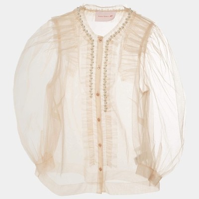 Simone Rocha X HM Beige Tulle Pearl Embellished Ruffled Blouse M