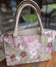 Nine West Floral Beige Pink Satchel Top Handle Bag with Zipper Accents