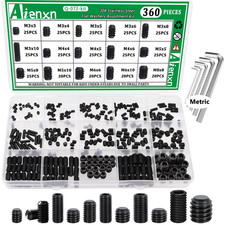 360PCS 15 Metric Sizes Set Screw Assortment Kit, Hex Socket Head Cup Point Set S