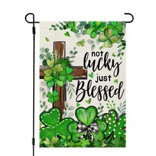 St Patricks Day Garden Flag Shamrocks Clover Cross Blessed 12x18 Inch Double ...