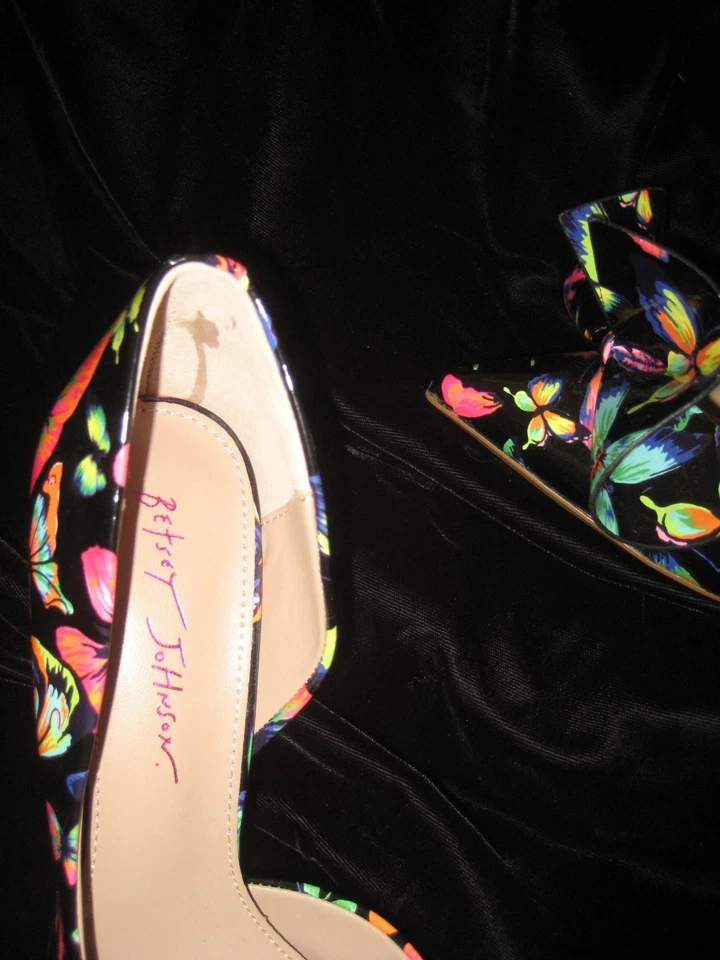 Betsy Johnson Nobble 黑色多色黄油尖头高跟鞋漆鞋 8.5 — 第 3/4 张图片