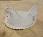 Vintage Indiana Glass Hen on Nest White Milk Covered Chicken Candy Dish 7”