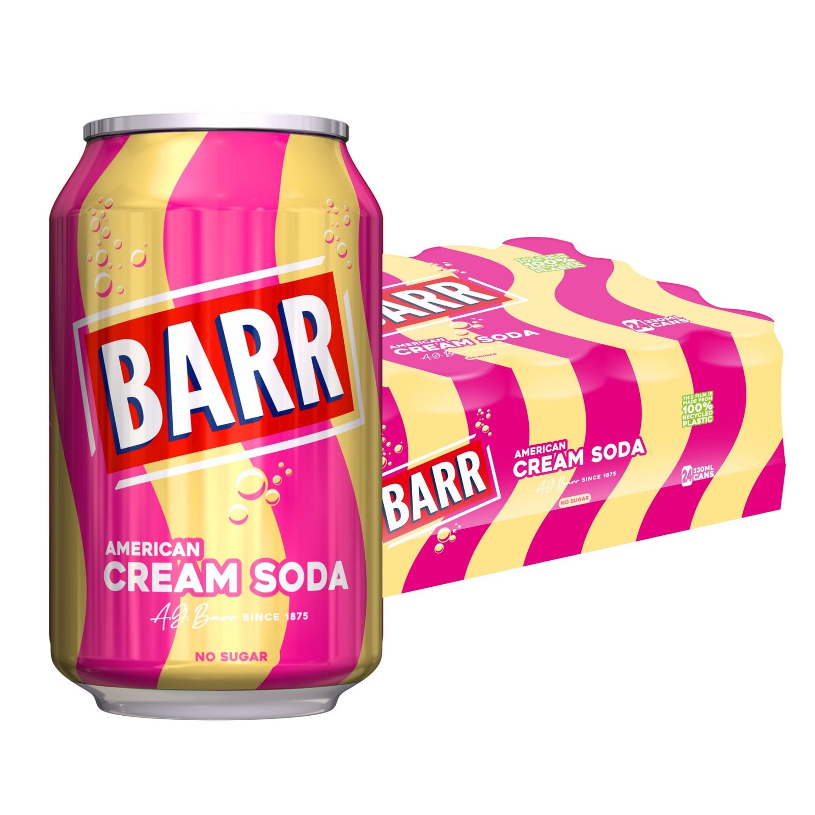 BARR 24 Pack American Cream Soda Zero No Sugar Sparkling Soft Drink with a