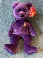 Ty Beanie Babies Princess Bear Toy Royal Purple PE Pellets