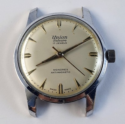 50er / 60er JAHRE - UNION SOLEURE MONOREX HERREN - FUNKTIONIERT GUT - KALIBER AS 1187