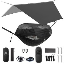 Miztli Camping Hammock with Net & Rain Fly All-in-1 - Double & Single Portabl...