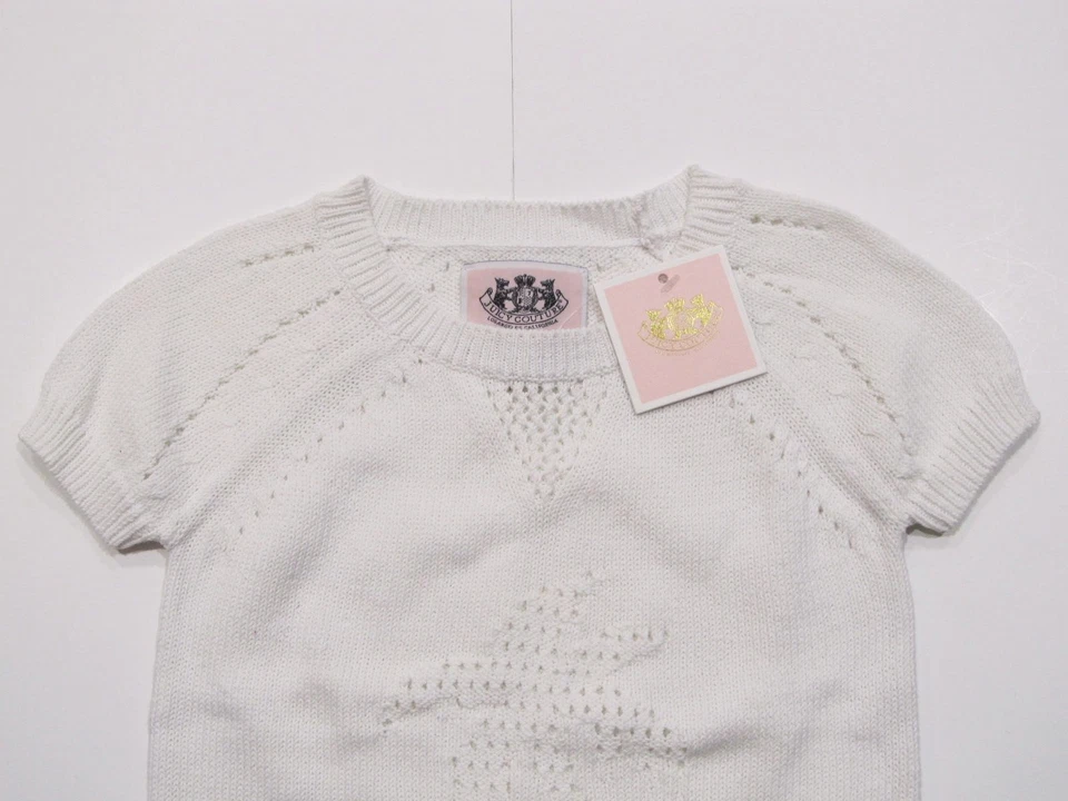 Nuevo con etiqueta Niñas Juicy Couture Blanco Palmera Manga Corta Cuello Redondo Suéter 4 Foto 2 de 4