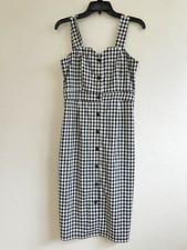 Black/White Gingham Check Dress Sz Medium Sleeveless Milkmaid Cottagecore Cotton