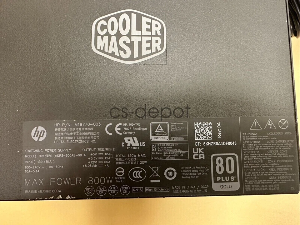 M19770-013 Genuine HP Cooler Master 80PLUS GOLD 800W DPS-800AB-60 Power Supply - Image 3 of 4