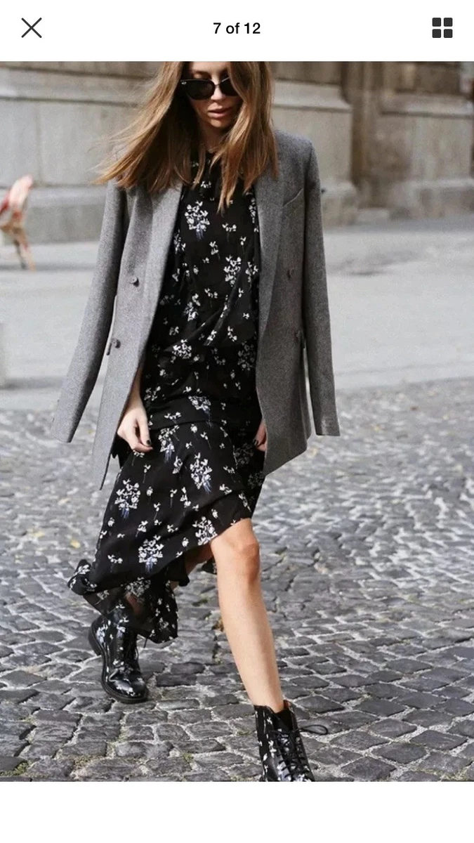 ERDEM for H M beautiful Black Floral Pure Silk Asymmetric Dress Size 12 EUR 40