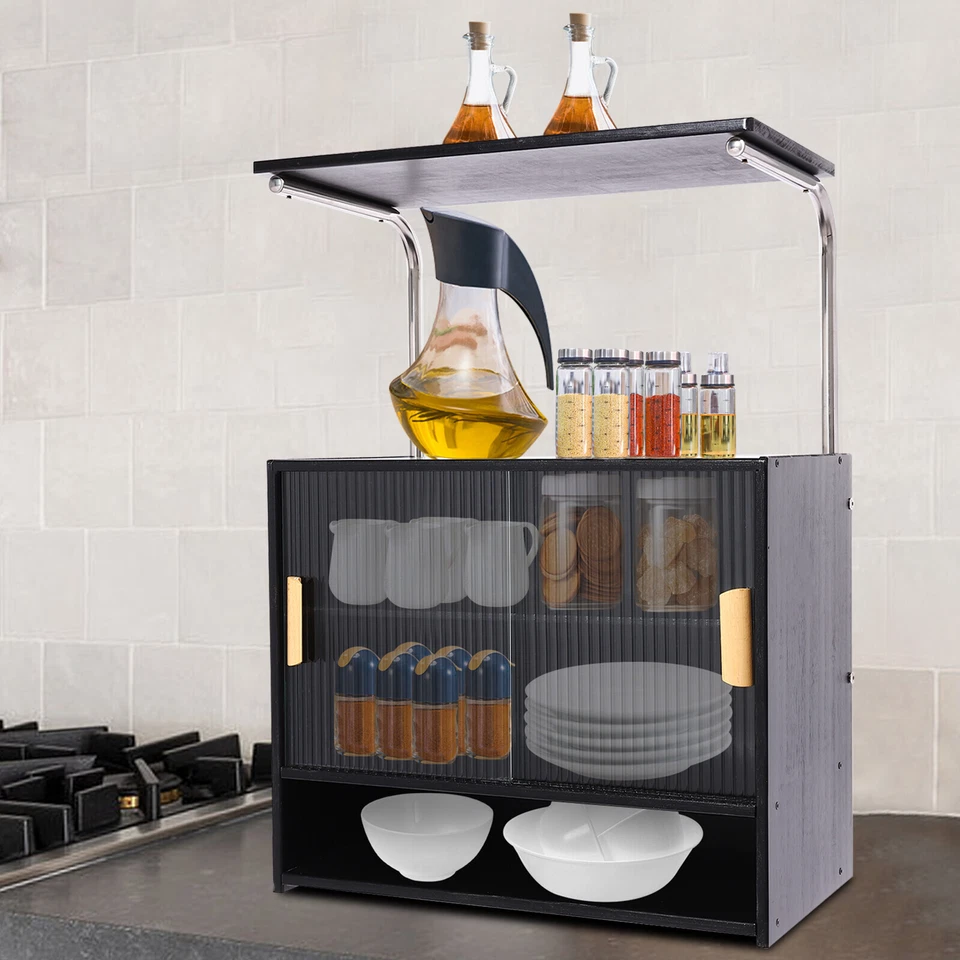 Armario de almacenamiento de despensa de cocina con espacio de almacenamiento para microondas y estantes Foto 3 de 4