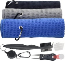 Golf Towel Set, Club Cleaning Kit - 3 Microfiber 5 in 1 Accessories