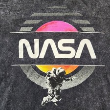 NASA Hyperspace Distressed Short Sleeve Black Logo T-Shirt Youth XL