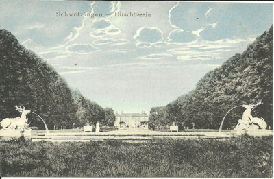 Postcard Schwetzingen Rhine-Neckar-Kreis - Deer Basin, Castle Park, Lady - approx. 1910