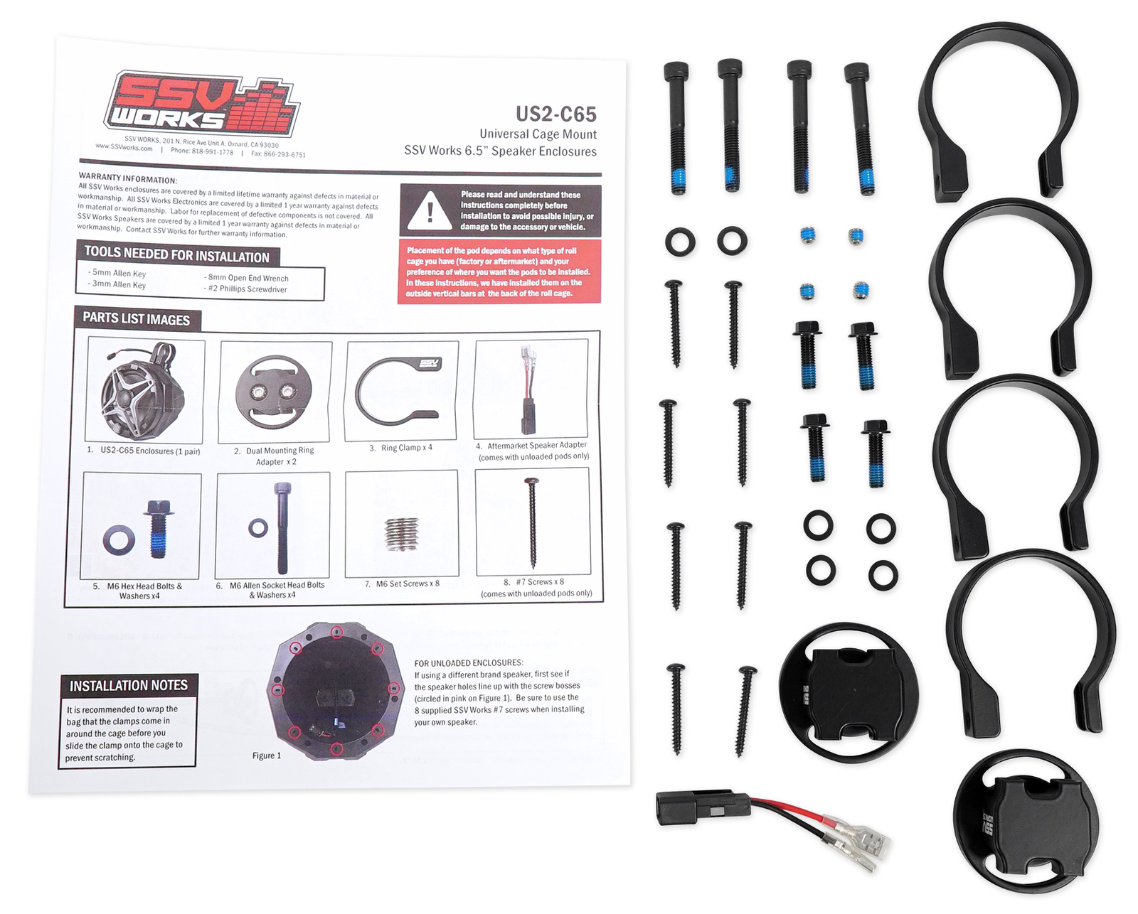 Пара корпусов динамиков SSV 65 Roll Cage Roll Bar Tower с зажимами 175 мм