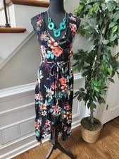 Dance & Marvel Womens Black Floral 100%Rayon Sleeveless V-Neck Wrap Dress Size S