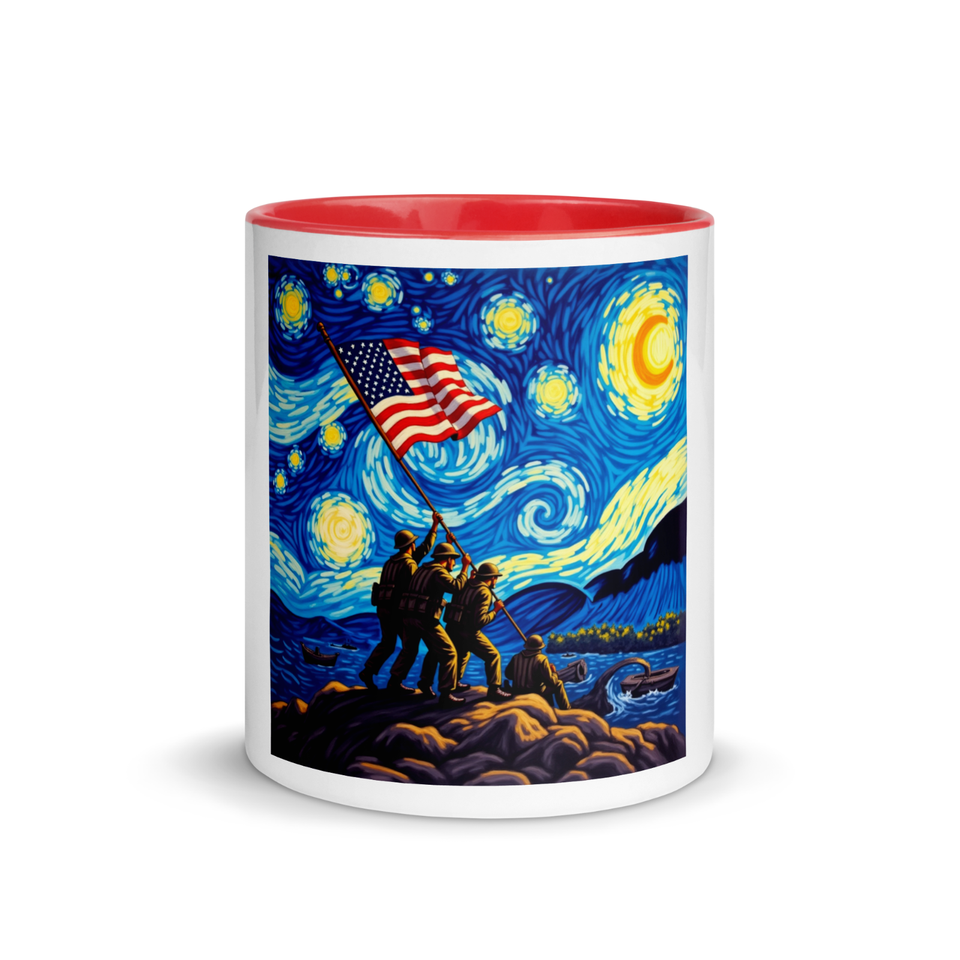 Raising the Flag on Iwo Jima with Van Gogh Starry Night Mug with Color ...