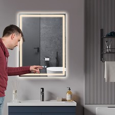 Wall Mounted LED-Bathroom-Mirror Rectangular Anti-Fog Mirror w/ Dimmable Light