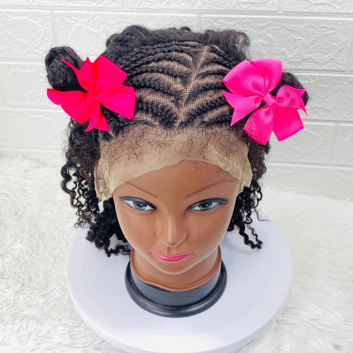 Children Two Ponytail Kinky Braided wig Human Hair Wig For Girls