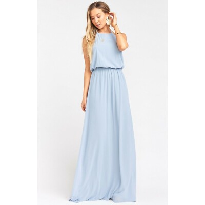 Show Me Your MuMu Heather Halter Dress Size Small Womens Steel Blue Chiffon  | eBay