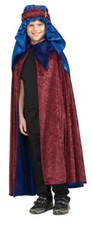 Magi King Melchior Child Biblical Costume 3Pc Bl/Burg Velour Cape & Headpiece OS