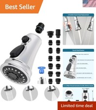Universal 3 Function Pull Down Kitchen Faucet Head with 12 Adapter Kit - Chrome