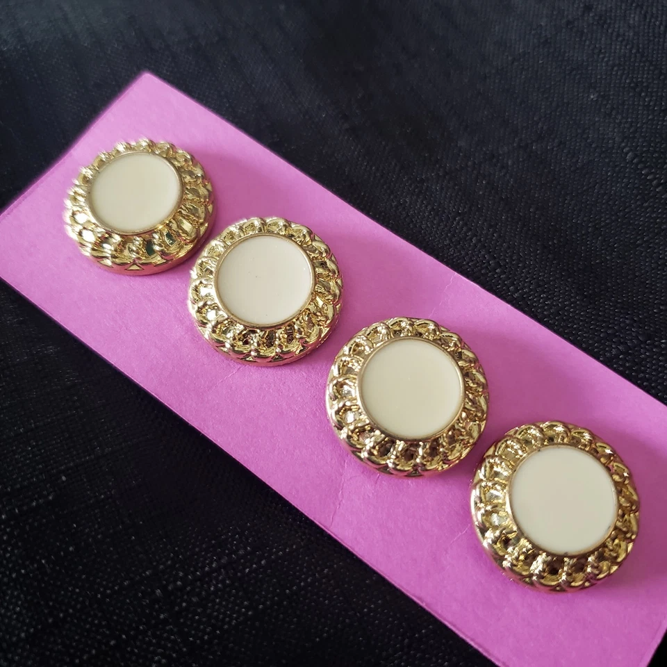 4x Vintage 21mm Gold-Tone Cream-Colored Enamel Round Shank Button Military Dress - Image 3 of 4