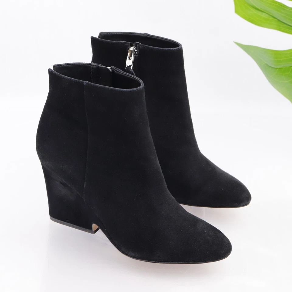 Bota Wilson Sam Edelman para mujer talla 6 tacón de cuña botín de gamuza negro punta almendra Foto 2 de 4