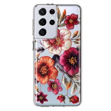 Mundaze Case for Samsung Galaxy S21 Ultra Cover Embroidered Pink White Flowers