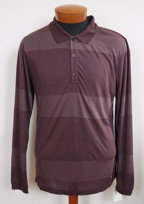 NEW Authentic VERSACE COLLECTION Purple Striped Long-Sleeve POLO Shirt M/L