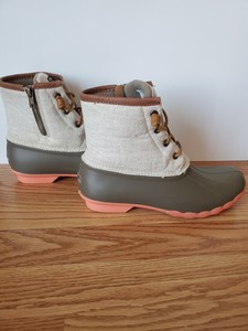 sperry saltwater duck boots taupe coral