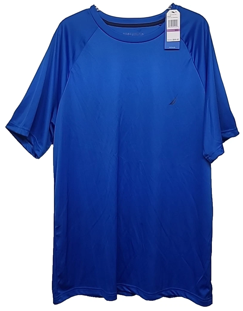 NWT Nautica Mens Shirt 2XL XXL Performance Tee Stretch Spinner Blue SS