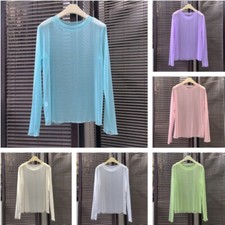 Lady Mesh Sheer Basic Tee Shirt See Through Blouse Crew Neck Top Party Bar Chic