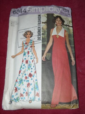 1974 SIMPLICITY #6344 - LADIES FLOOR LENGTH SUMMER EVENING DRESS PATTERN 10  | eBay UK