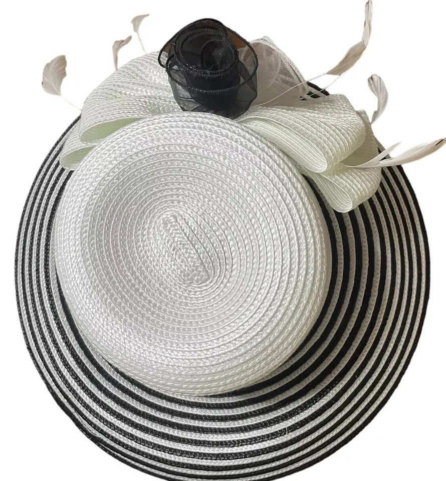 SOMBRERO CISNE Mujer Nueva York Negro Blanco Arco Redondo Iglesia Boda Derby De Colección Foto 2 de 4