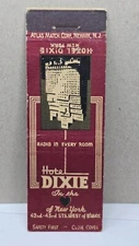 Vintage Matchbook Cover HOTEL DIXIE New York NY Times Square Radio Rooms Atlas