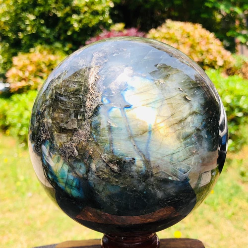 3380g Natural Blue Flash Labradorite Quartz Crystal Sphere Healing Ball