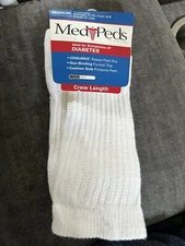 MediPeds Medium Socks for Diabetes White Crew-Men's 6-9 Women's 7-10 USA Coolmax