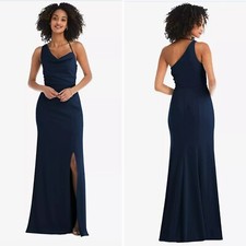 New AFTER SIX 14-R Midnight Navy Crepe One Shoulder With Strap Cowl Dress Women