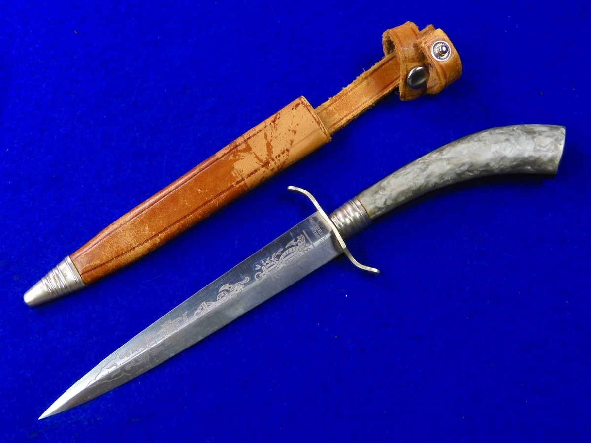 Vintage German Germany Solingen Navy Motif Engraved Dagger Knife w