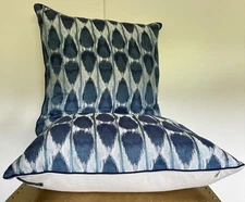 2 Ryan Studio Dubai Indigo Throw Pillows + Feather Inserts PAIR 22”