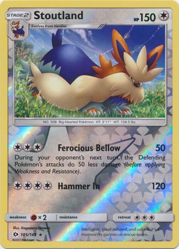 x1 Stoutland - 105/149 - Rare - Reverse Holo Pokemon SM1 Sun & Moon Base M/NM