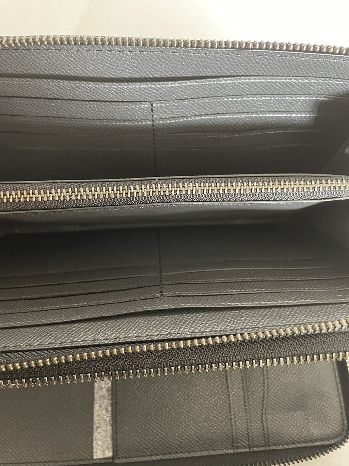 Coach Wallet Black Double Zip Travel Crossgrain Organizer Money Bag