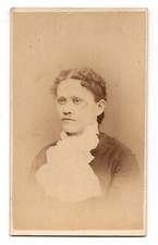 Antique CDV Circa 1870s Gorgeous Lady In Dark Dress Large Lace Collar Unmarked
